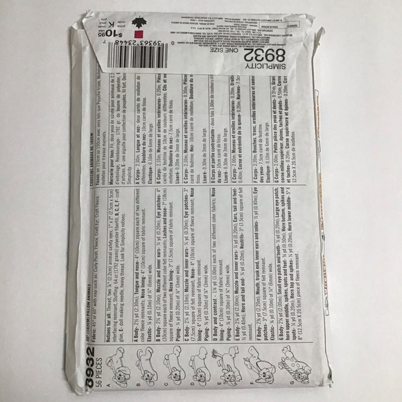 Simplicity Crafts PILLOW ANIMALS Sewing Pattern 1999 Bear Cow 8932 UNCUT NEW - Picture 2 of 5